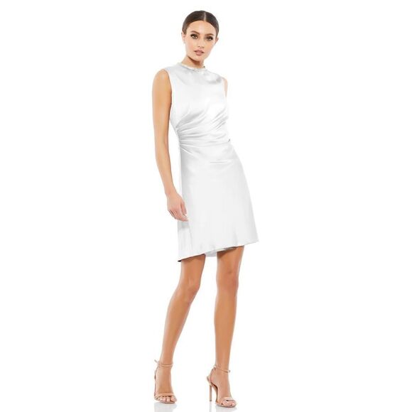 SATIN COCKTAIL DRESS W/ RHINESTONE ACCENTS - Picture 1 of 8
